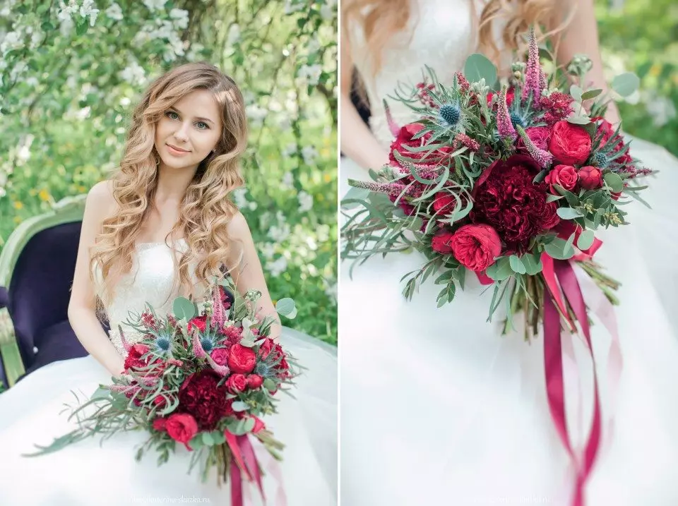Marsala Color Bouquet para novia (62 fotos): Marsala Color Composiciones de boda en blanco combinado 7990_51