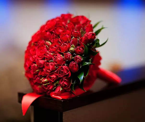 Bridar Bouquet of Red Roses (58 ata): Faʻaipoipoga o loʻo tuʻufaʻatasia ma tamai Freesa ma Gypsophila 7996_32