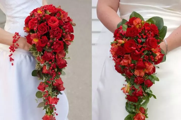 Gelin kırmızı gül buketi (58 fotoğraflar): Küçük Frezya ve Gypsophila ile düğün kompozisyonları 7996_40