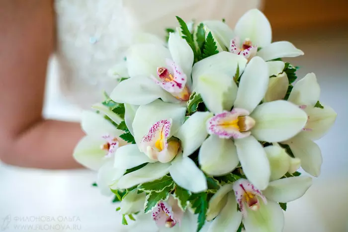 Svadbeni buket iz orhideja (49 fotografija): buketi orhideja s bijelim ružama i plavim mlinicama 7998_19