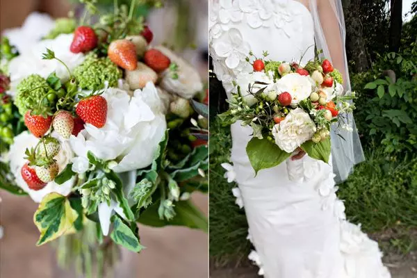 Овошен букет за свадба (44 фотографии): Изберете букет свадба букет со бобинки, зеленчук и цвеќиња 7999_10