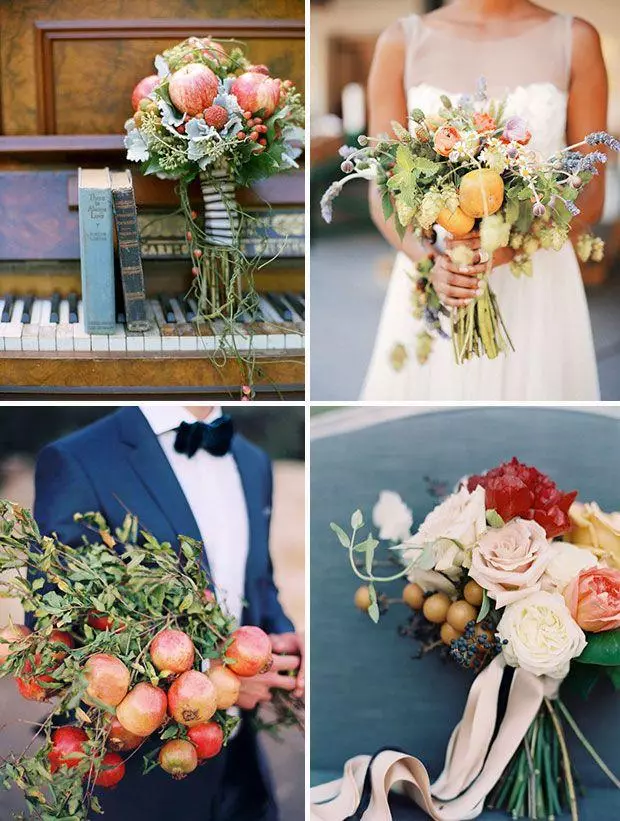 Овошен букет за свадба (44 фотографии): Изберете букет свадба букет со бобинки, зеленчук и цвеќиња 7999_40