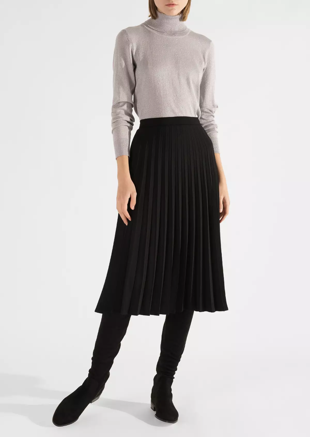 What to wear a pleated skirt below the knee? Images with the skirt of Plears. What shoes to wear with midi skirt? Luke with blue, gray and other skirts 799_18