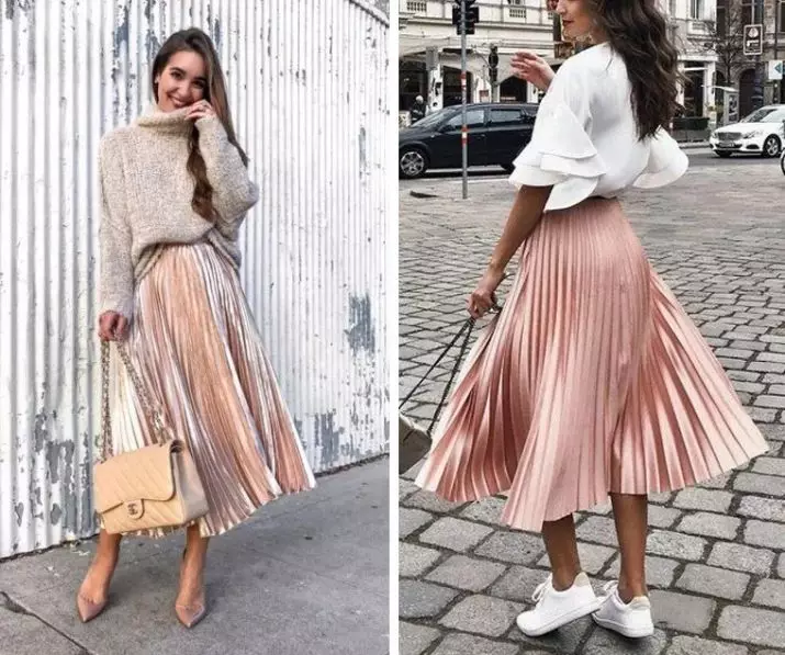 What to wear a pleated skirt below the knee? Images with the skirt of Plears. What shoes to wear with midi skirt? Luke with blue, gray and other skirts 799_61
