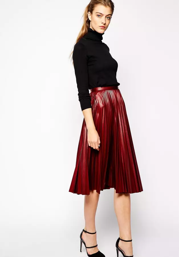 Placs Skirt Kulit: Apa yang perlu dipakai Rok Eco-Piece Pleated? Imej dengan skirt kulit tiruan hitam dan coklat 800_46