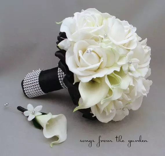 Bouquet Bridal e Groom Boutonniere (29 foto): Scegli un kit da sposa. Come combinare il boutonniere e un bouquet al matrimonio? 8011_6