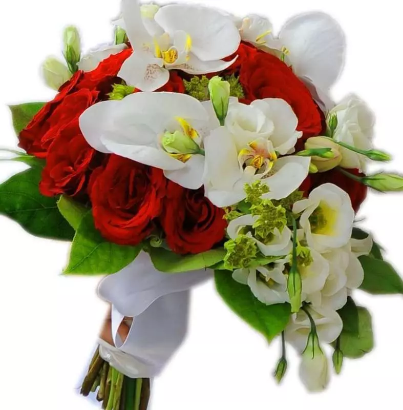 Cascade Bridal Bouquet (49 myndir): Wedding Bouquet Cascade frá Long Hanging Roses og Orchids 8018_40