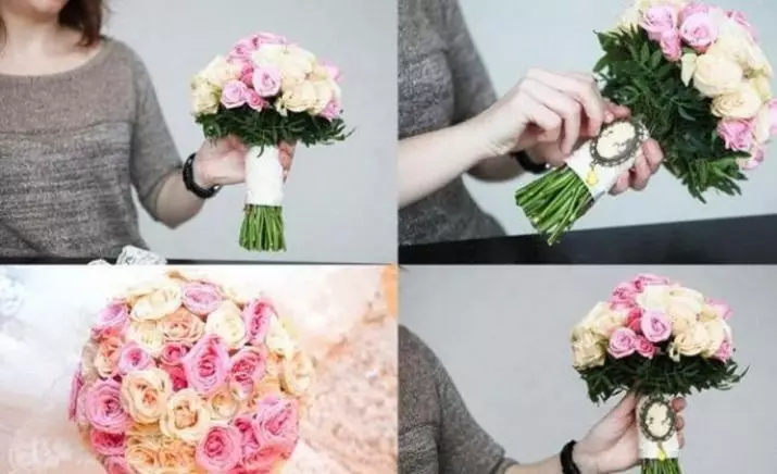 باقة الزفاف بأيديهم (65 صورة): كيفية صنع باقة زفاف من الورود بوش، المال والفواكه نفسها خطوة بخطوة؟ 8020_23
