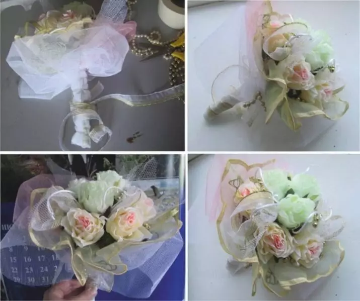 Brudbukett med egna händer (65 foton): Hur man gör en bröllopsbukett av buske rosor, pengar och frukt själv steg för steg? 8020_28
