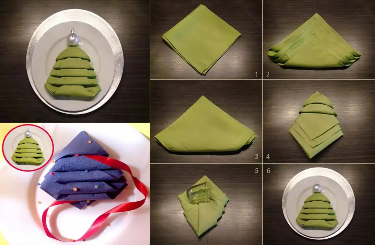 Sa e bukur të dele letër napkins në tryezë festive? 46 Skemat Photo Folding, si për të napkins origjinale kolaps për pushime 8215_26