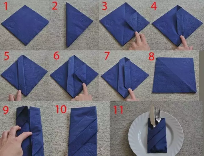 Sa e bukur të dele letër napkins në tryezë festive? 46 Skemat Photo Folding, si për të napkins origjinale kolaps për pushime 8215_39