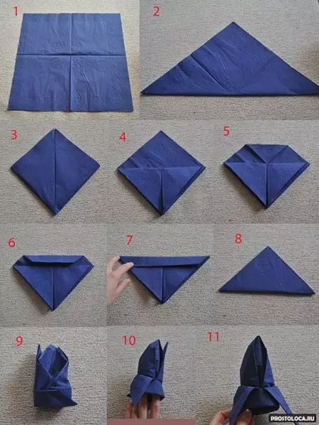 Sa e bukur të dele letër napkins në tryezë festive? 46 Skemat Photo Folding, si për të napkins origjinale kolaps për pushime 8215_40