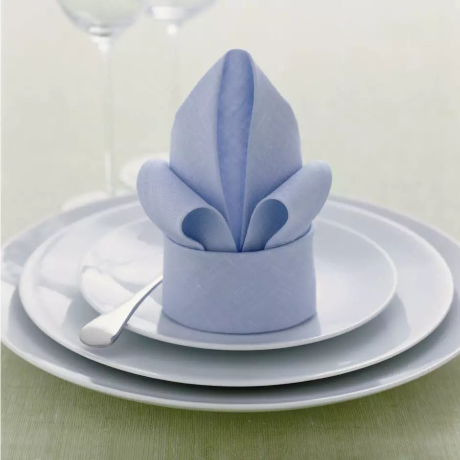 Kumaha melu napkins beautifully? 107 poto Kumaha gulung kaluar produk pikeun ngaladénan méja, kumaha carana sangkan hiji inohong geulis ti napkin, kumaha carana melu jeung leungeun sorangan 8227_15