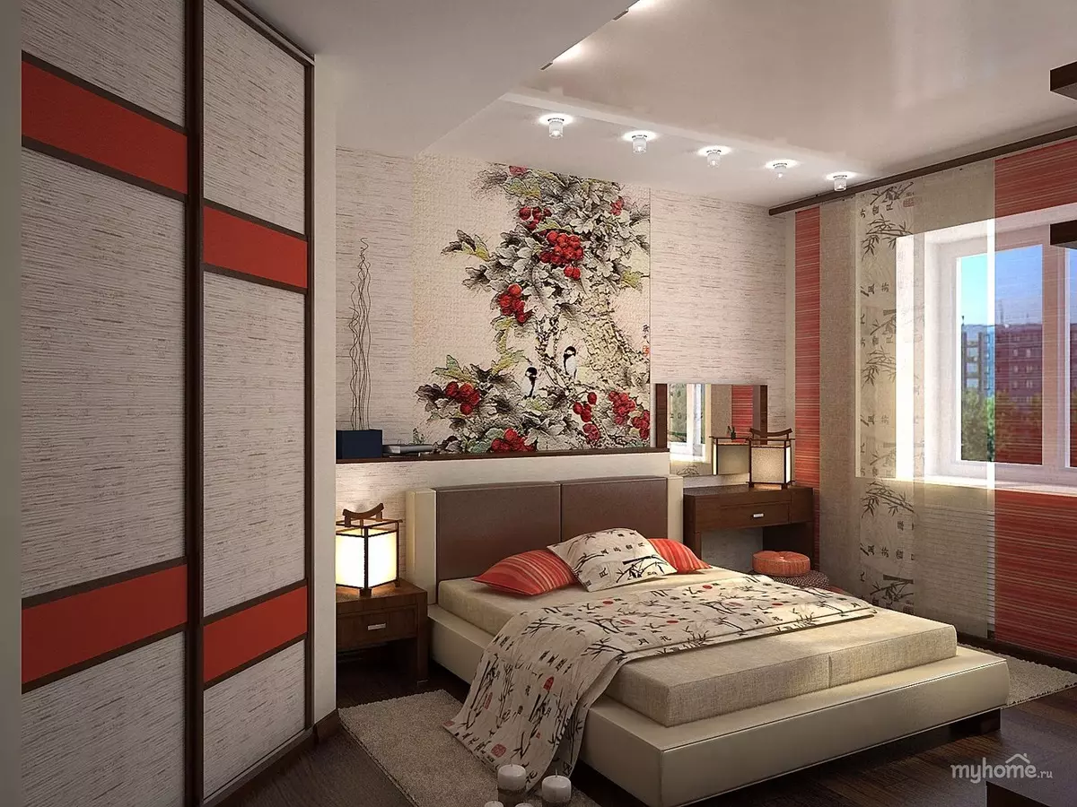 Bagaimanakah katil di Fengshui berada di bilik tidur? 29 foto katil linen katil yang betul dan warna. Apa yang perlu digantung di atas katil? 8266_16