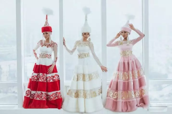Kazakh National Costume (68 mga larawan): Babae tradisyonal na kasuutan Kazakhs, folk sangkapan para sa batang babae mula sa Kazakhstan 842_34