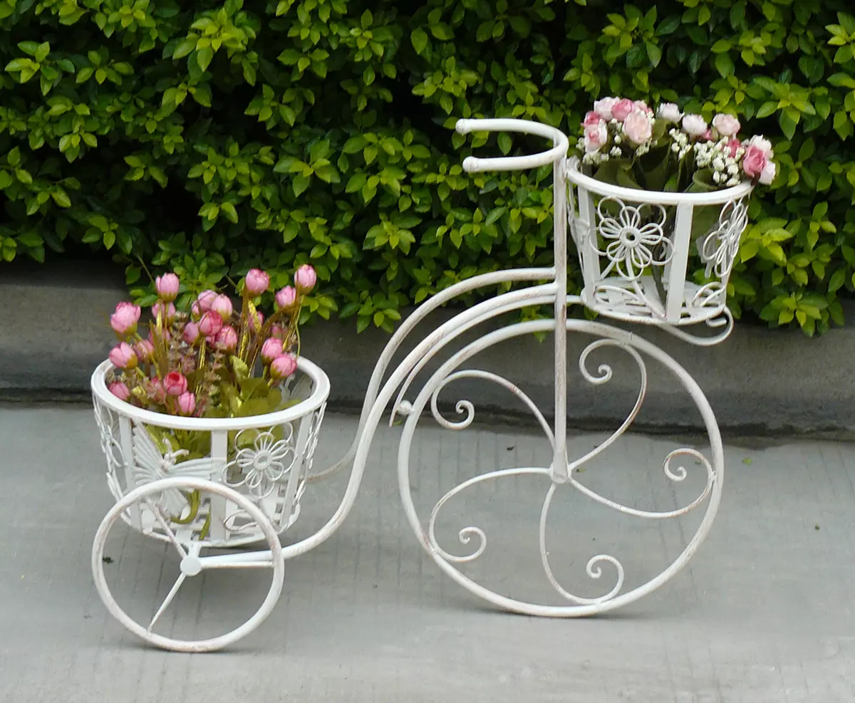 Stand-bicikl za cvijeće: kovane modela i kakao bicikli, pod dekorativne flowerhouse, drvene i drugi cvijet bicikle 8458_16