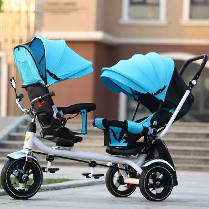 Fahrrad für Zwillinge: Doppeltrycle von Kindern mit Twins-Griff, Models mit zwei Stühlen für Kinder verschiedener Altersgruppen 8505_16