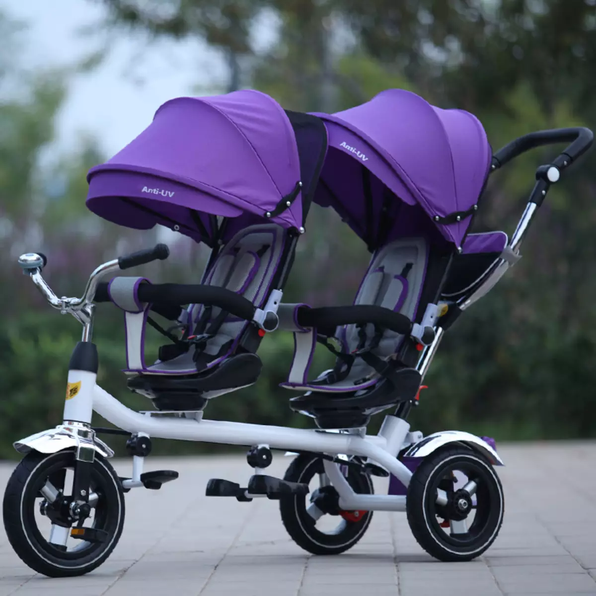 Fahrrad für Zwillinge: Doppeltrycle von Kindern mit Twins-Griff, Models mit zwei Stühlen für Kinder verschiedener Altersgruppen 8505_2