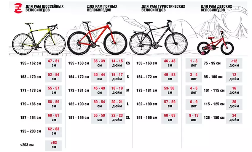 نمو دراجة الإطار: جدول Rostovki للرجال، الإطار الحجم للنساء 8527_2