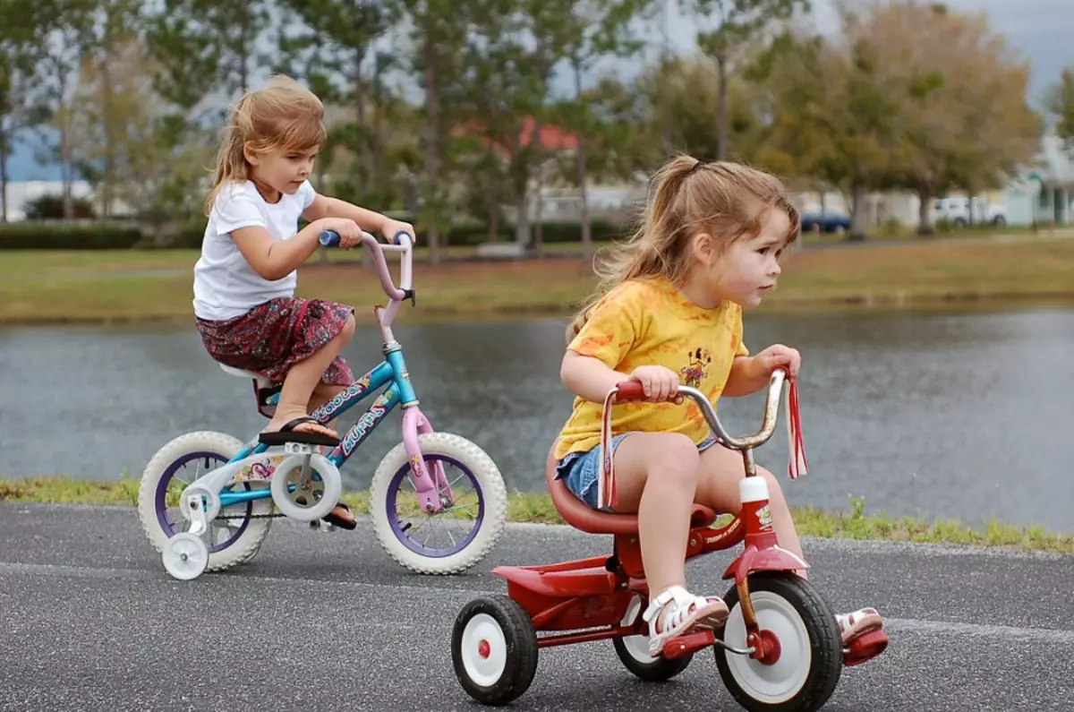 Hoe een kind te leren om een ​​fiets te fietsen? Hoe rijd te geven op een tweewielige fiets? Hoe een kind te leren om pedalen te draaien en het balans te houden op 3 jaar? 8549_4
