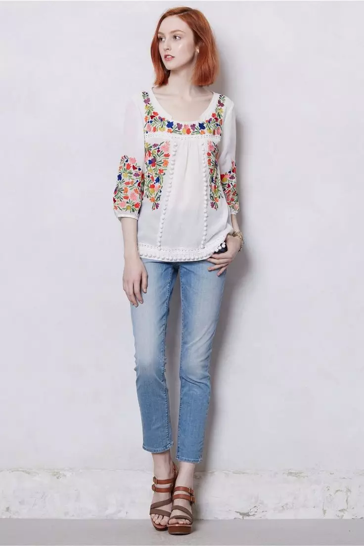Flouse-seljak (71 fotografije): Šta nositi bluzu u seljaču, rustikalnom stilu 856_17