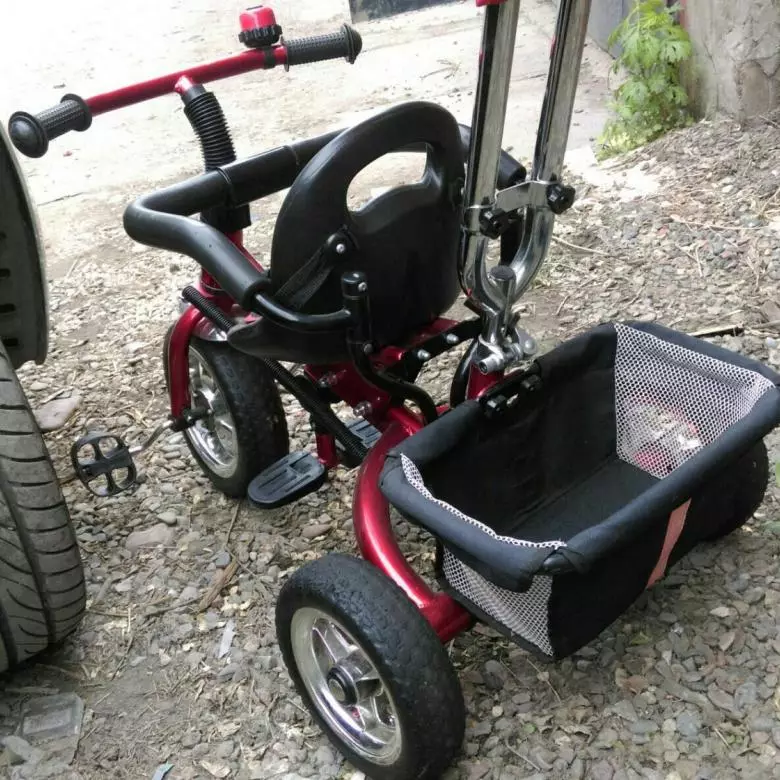 Cochecilla de bicicleta para un neno (45 fotos): Selección de cilindros de triciclo para nenos de 1 ano, Descrición xeral dos modelos de plegado 8581_13