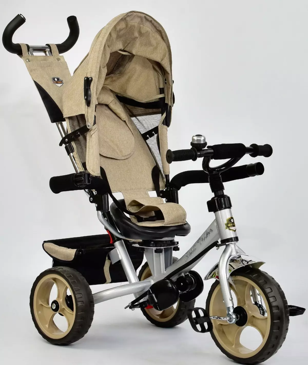 ଏକ ଶିଶୁ ପାଇଁ ସାଇକେଲ stroller (45 ଫଟୋ): 1 ବର୍ଷ ବାଳକମାନଙ୍କୁ ର tricycle cyclers ର ଚୟନ, ପଦଚାଳନା ମଡେଲ folding ର ସମୀକ୍ଷା 8581_41