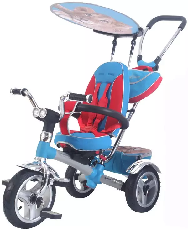 Barnas sykler fra 1 år: Oversikt over trehjulede modeller for barn opptil 3 år, de beste spaserturer transformatorer for ett år gamle barn 8599_7