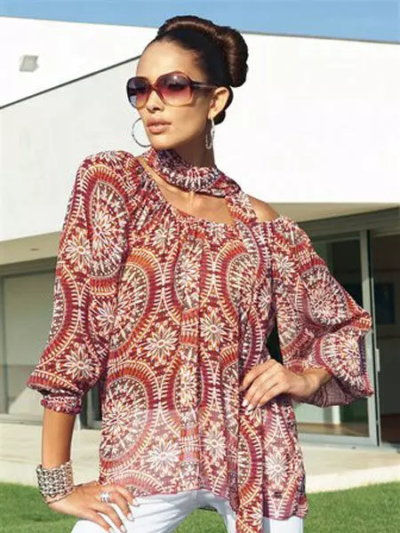 Models ya Blouse 2021 (Picha 170): Mwelekeo wa mtindo, na collars, sleeves fupi 867_68
