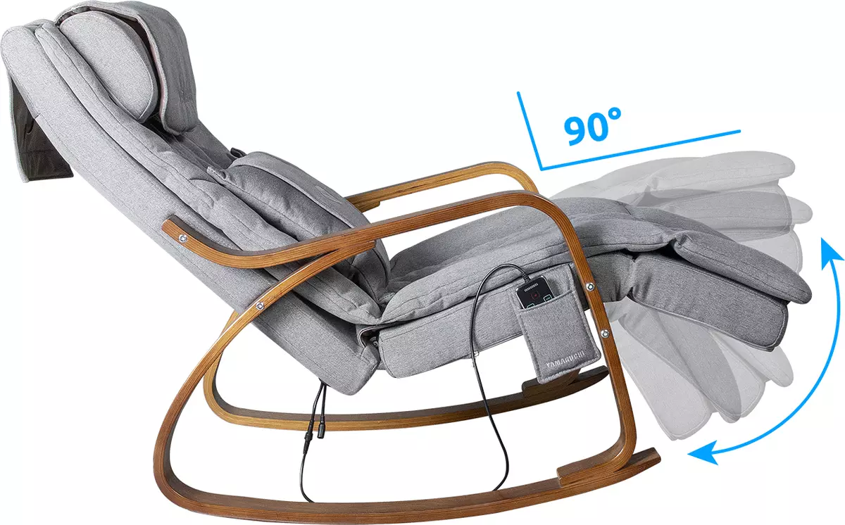 Pijat Rocking Chairs: Bagaimana memilih kursi goyang dengan pijatan untuk rumah? Peringkat Model Modern 8857_3