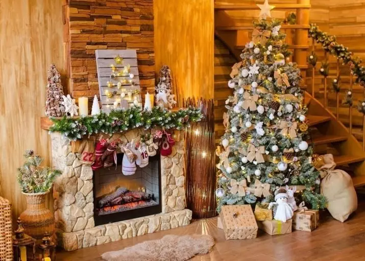 How to decorate a fireplace? Registration with your own hands of decorative fireplaces from boxes and others. Decor with christmas decorations from fir branches and other ideas 8902_79