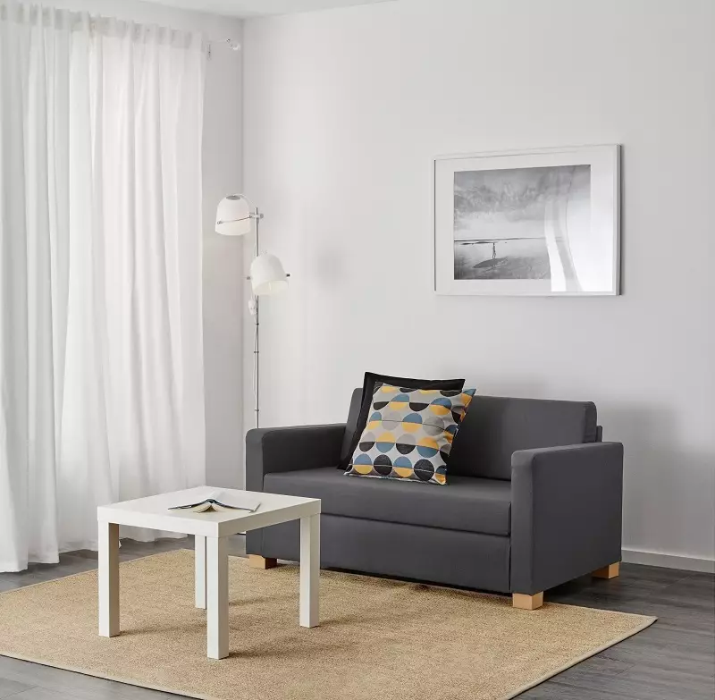 Ikea sofas (50 poto): ranjang sofa sudut sareng tilepan konéng sareng tempat bobo, anu alit ka méja dina armrest sareng modél anu sanés 8911_12