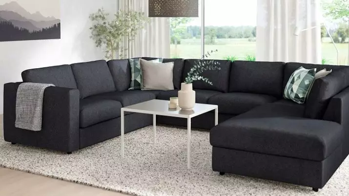 Ikea sofas (50 poto): ranjang sofa sudut sareng tilepan konéng sareng tempat bobo, anu alit ka méja dina armrest sareng modél anu sanés 8911_22