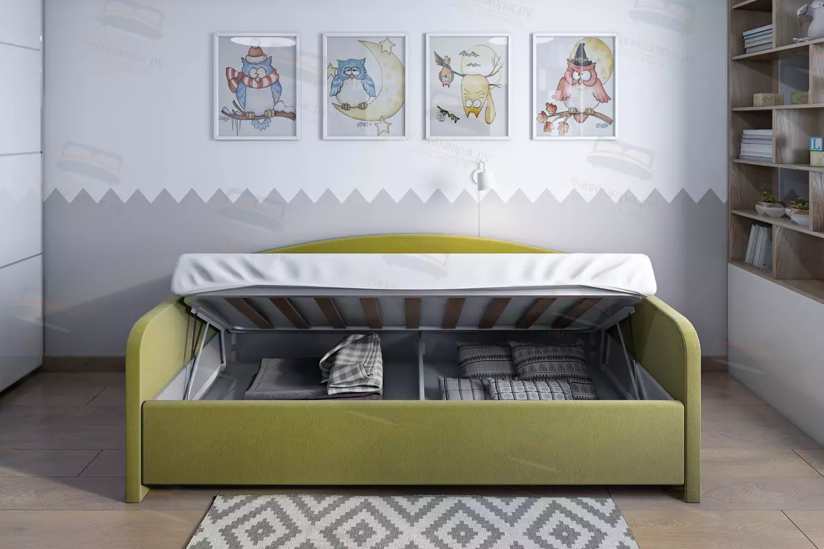 Infantil Sofá cama (60 fotos): seleccione unha opción de transformador de dobrar cunha volta suave e caixóns para un neno e nenas de 5 anos nun cuarto do viveiro 8917_21