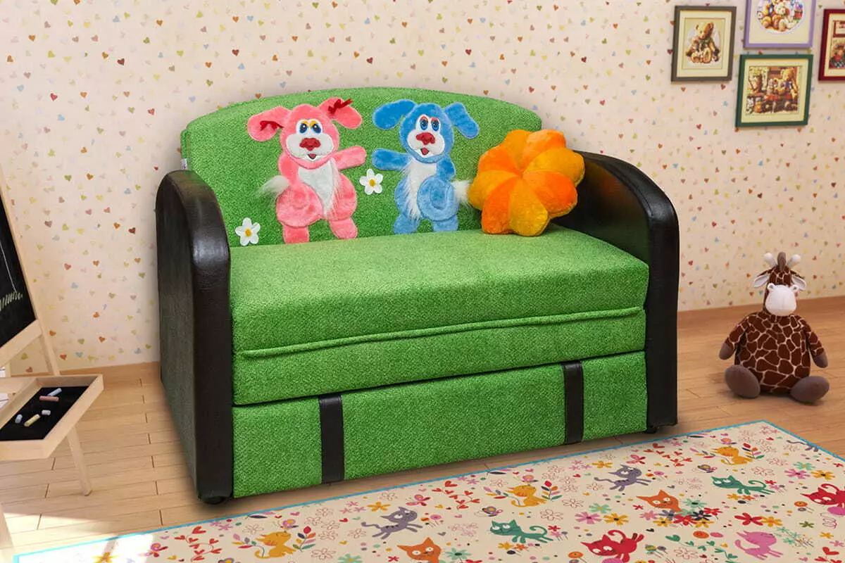 Infantil Sofá cama (60 fotos): seleccione unha opción de transformador de dobrar cunha volta suave e caixóns para un neno e nenas de 5 anos nun cuarto do viveiro 8917_47