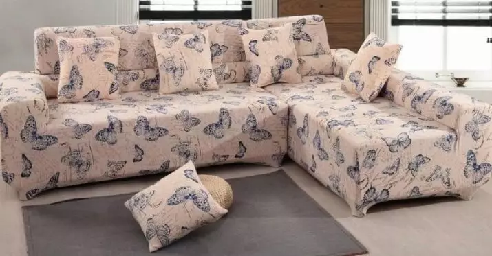 Tapaus nurkkaan sohva (49 valokuvaa): Kuinka käyttää mallia nurkan hyllyllä? Kattaa sohvalle ilman käsinojia ja ulkoneva oikealla tai vasemmalla 8918_10