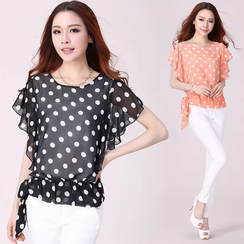 Polka Dot Blouse (54 зураг): загварууд: загвар өмсөгч, гялтгар гялалзах 892_15