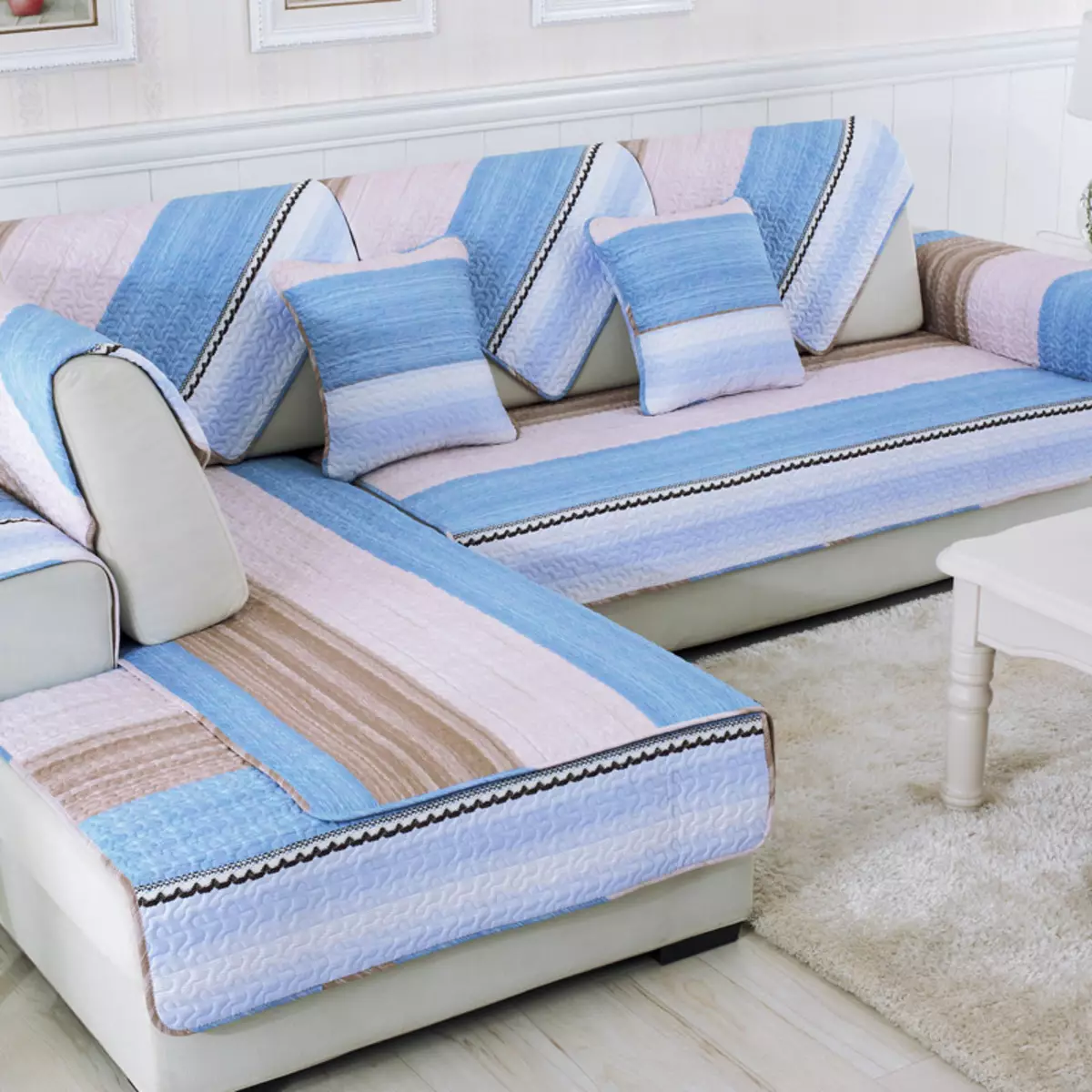 Abdeckungen auf einem Sofa mit osmanischem: wie einer Bettdecke, Plaid und Umhang auf einem Sofa mit einer linken Ecke wählen? Wie zu tragen? Optionen für ein Sofa ohne Armlehnen und mit ihnen 8955_13