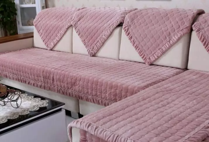 Meliputi di atas sofa dengan Uthmaniyyah: Bagaimana untuk memilih sepra-bayang, Plaid dan Cape di atas sofa dengan sudut kiri? Bagaimana untuk memakai? Pilihan untuk sofa tanpa armrests dan dengan mereka 8955_23