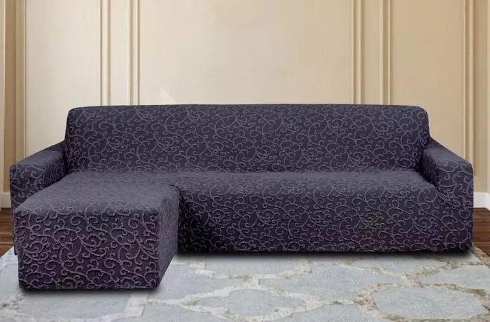 Omfattar på en soffa med ottoman: hur man väljer en sängspärr, plaid och cape på en soffa med ett vänstra hörn? Hur man bär? Alternativ för en soffa utan armstöd och med dem 8955_9
