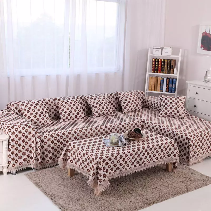 Caso en el sofá IKEA: selección de colchas de colchas para sofás de esquina sin reposabrazos, fundas universales y otras opciones 8963_11