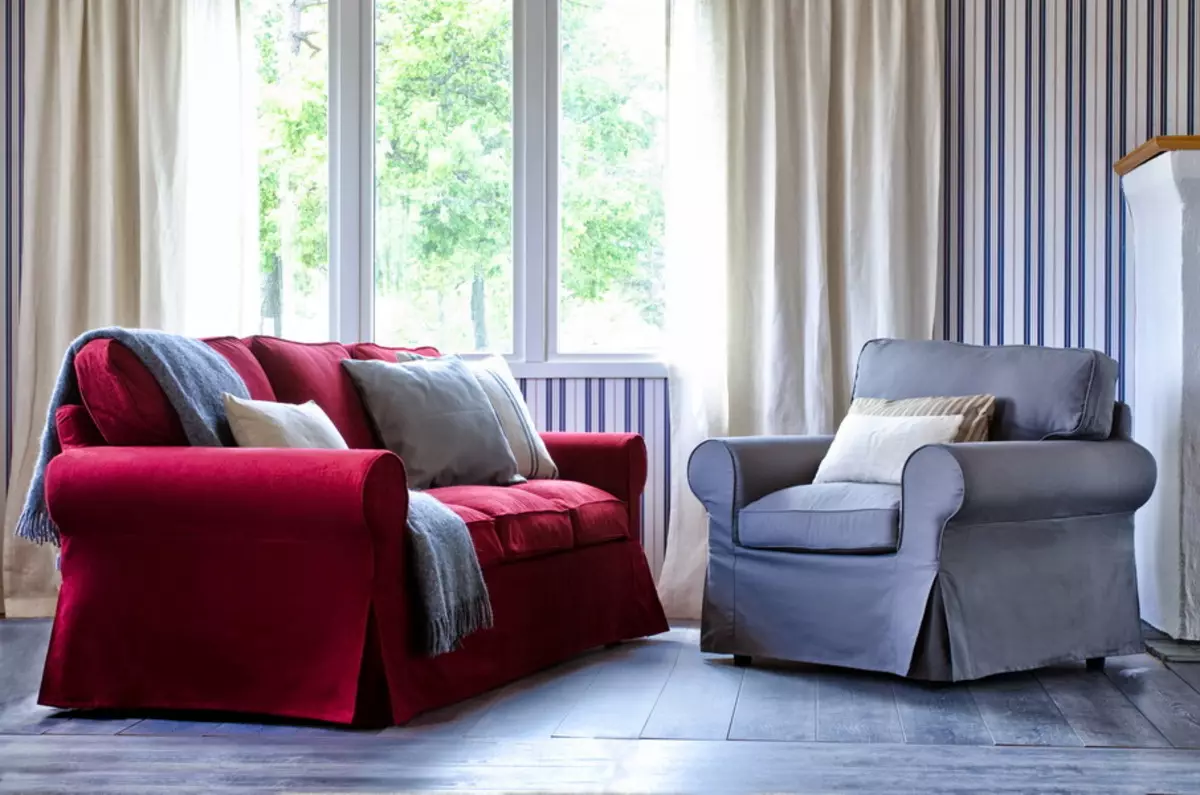 Slučaj na kauču IKEA: odabir prekrivača za kutne sofe bez naslona za ruke, univerzalni poklopci i druge opcije 8963_31
