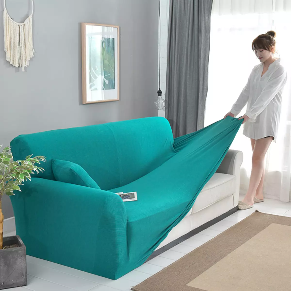 Slučaj na kauču IKEA: odabir prekrivača za kutne sofe bez naslona za ruke, univerzalni poklopci i druge opcije 8963_41
