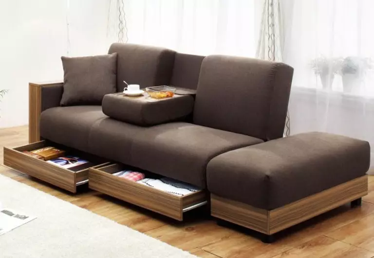 Sofa na may isang kahon para sa linen: pumili ng isang natitiklop na sofa bed na may drawers, double at single sofa 8978_50