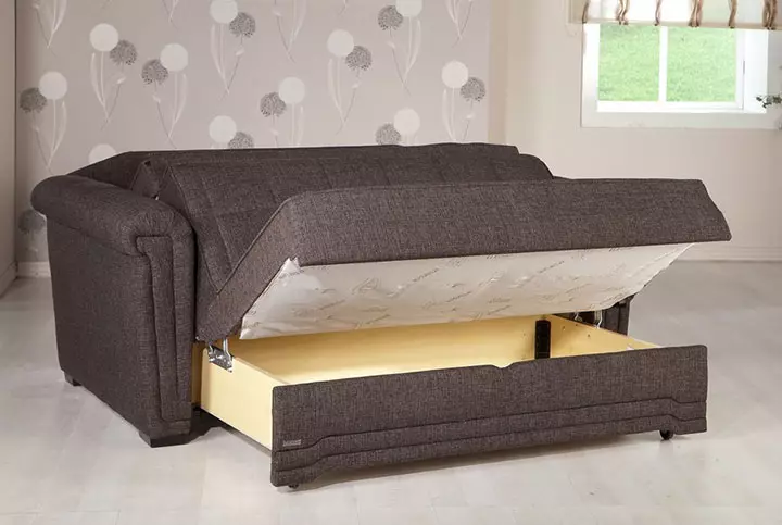 Sofás camas (91 fotos): Como elixir un plegado de cama recta ou modular, con brazos e sen eles? Modelos de 120 cm de ancho e outros tamaños 8979_49