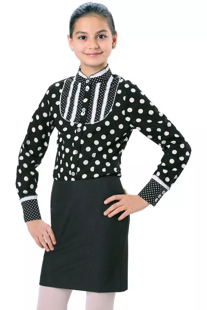 Блузи за момичета за училище (58 снимки): Училищните блузи, елегантни модели, плетени 897_49