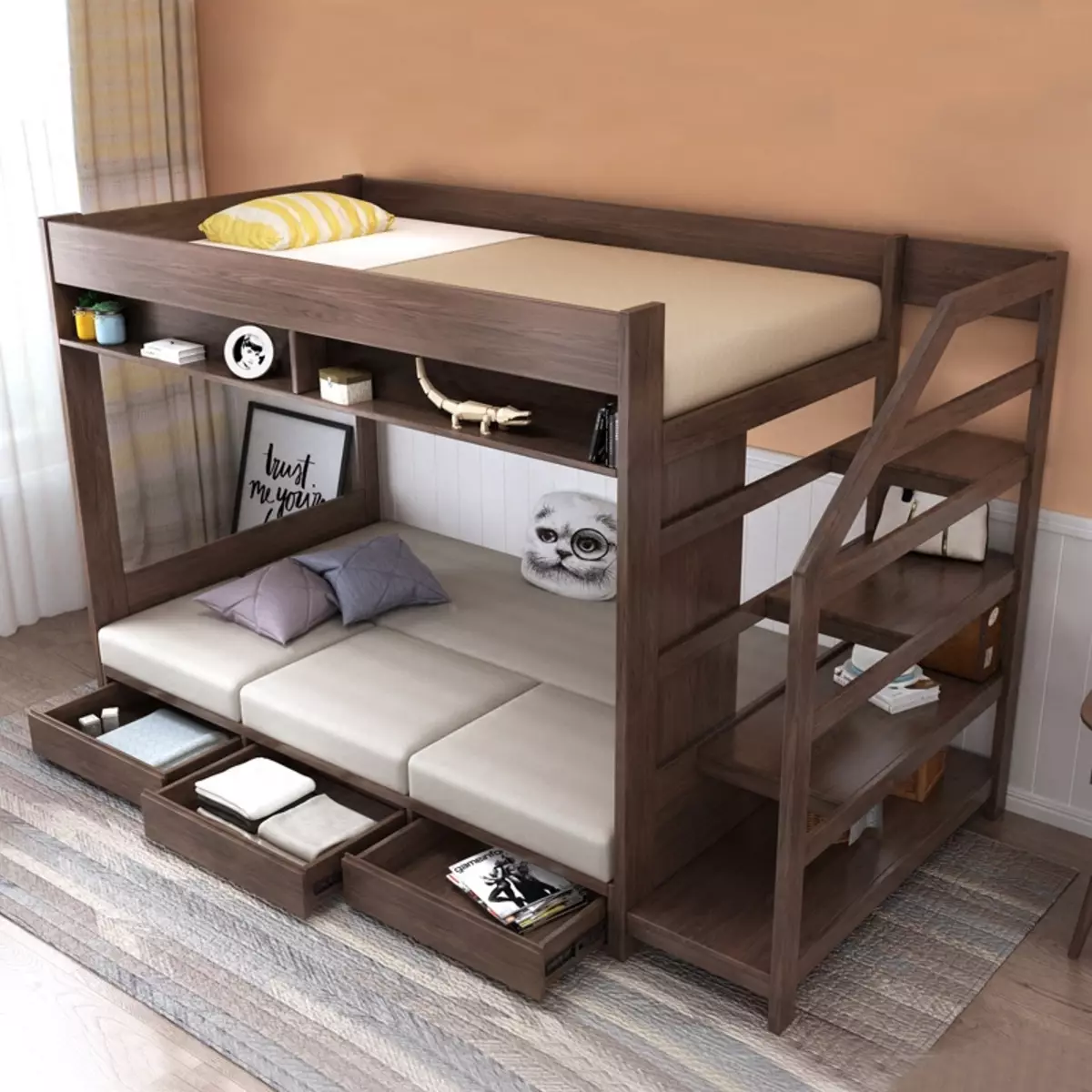 двухъярусная двухместная кровать с диваном