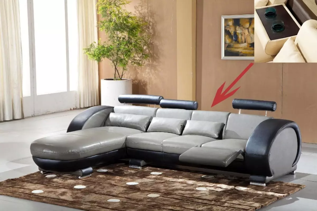 Sofa met een mechanisme adverter: met een slaapplaats van hoek en recht, met elektrische adverteerder, voor thuisbioscoop, dubbel en triple 8996_26