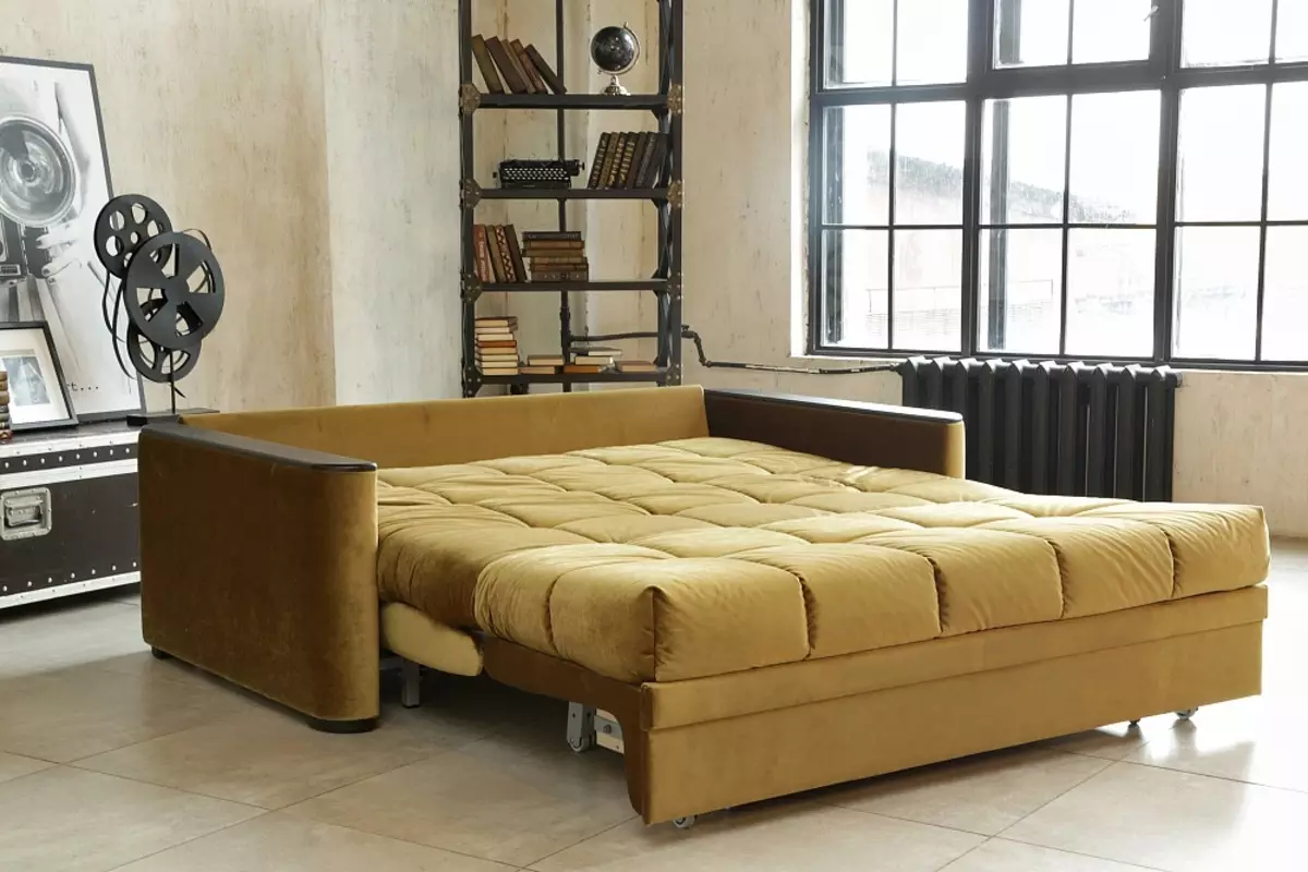 Katil sofa dengan tilam ortopedik: memilih untuk menggunakan harian roll-out dan sofa lipat dengan tilam musim bunga dan anatomi 8999_40