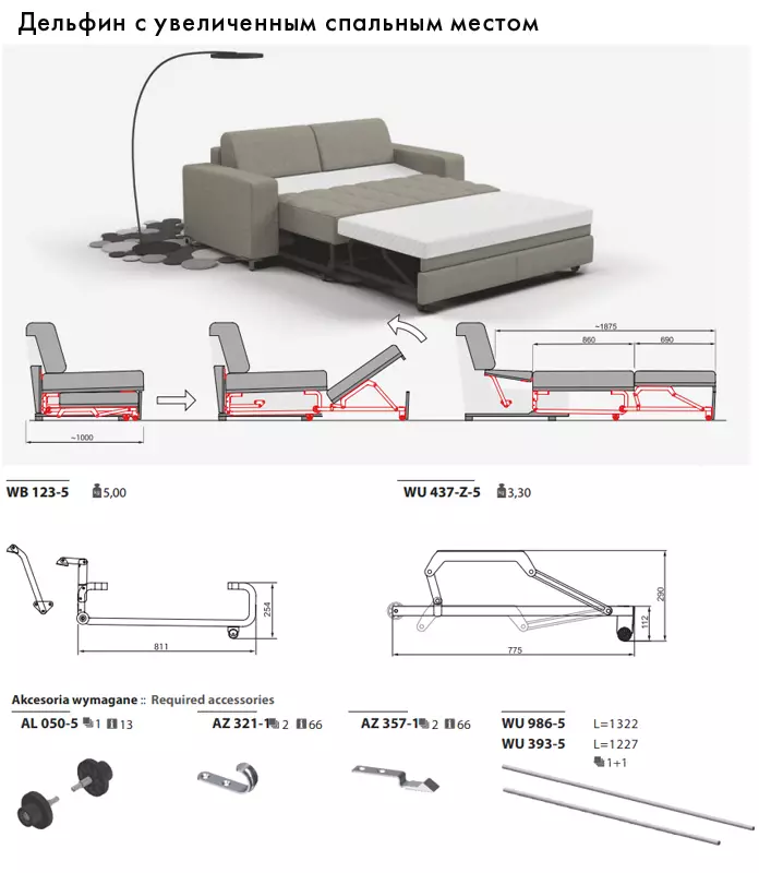 I-Direct Sofas nge-Dolphin Mechanism (izithombe ezingama-58): Ukubuka konke kwamamodeli okukhishwa ngamabhokisi elineni nemibhede, izinzuzo kanye nokubi kwefenisha, imibala ye-topical nendawo yokuhlala ngaphakathi 9018_15